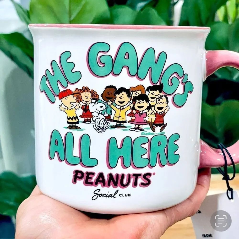 NWT Peanuts Snoopy & Friends “THE GANG’S ALL HERE” Green & White Jumbo 20 Oz Mug - Picture 8 of 12